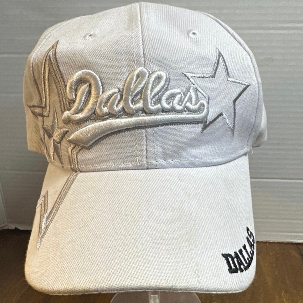Dallas City White Hat Cap Script Visor Embroidered Signature Cowboys Star